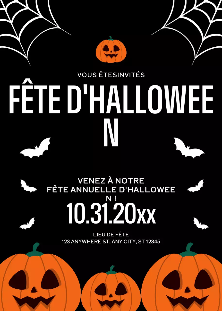 invitation traditionnelle noire pour Halloween