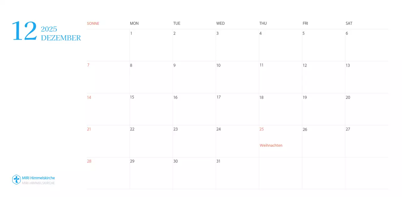 Blaues modernes Konzept Kirchenkalender