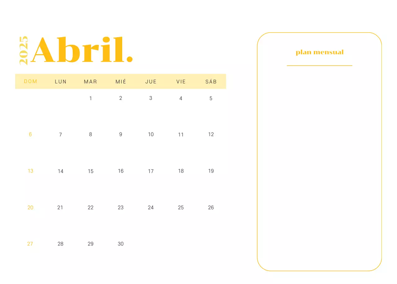 Calendario con ilustraciones juveniles sobre fondo amarillo verdoso