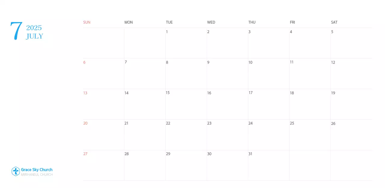 Blue modern concept church calendar