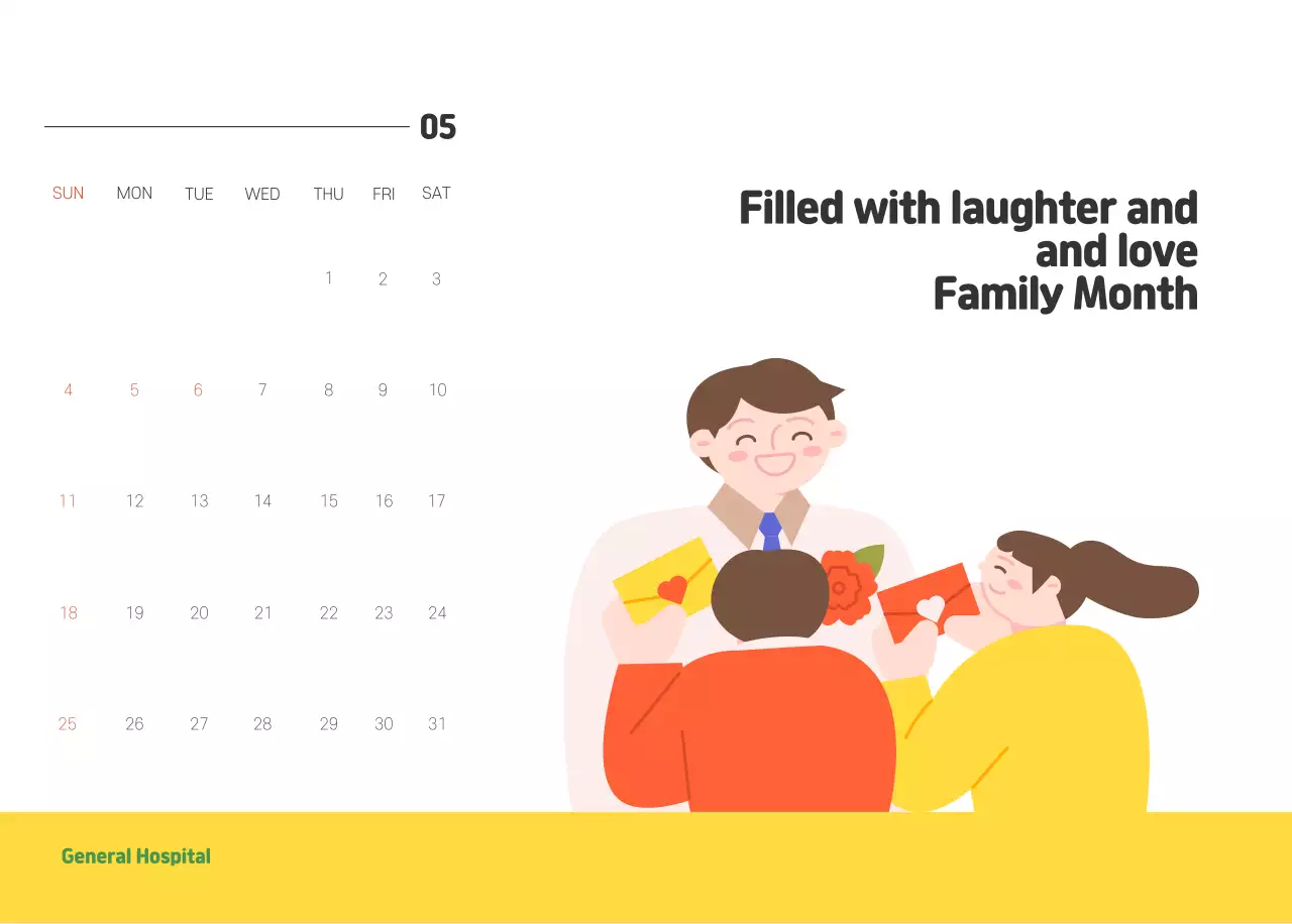 A holiday hospital with health and family themed illustrations and colorful accents