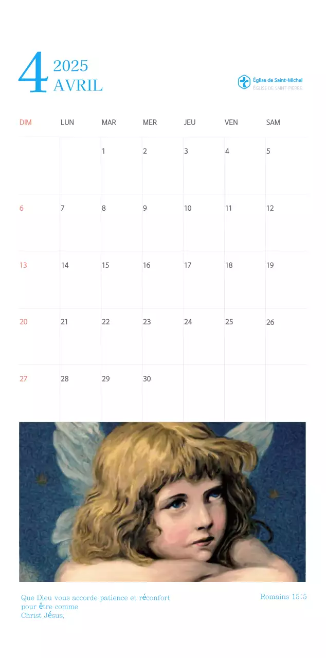 Calendrier d'église moderne bleu