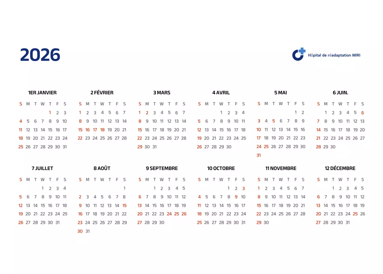 Calendrier simple avec des illustrations bleues et épurées