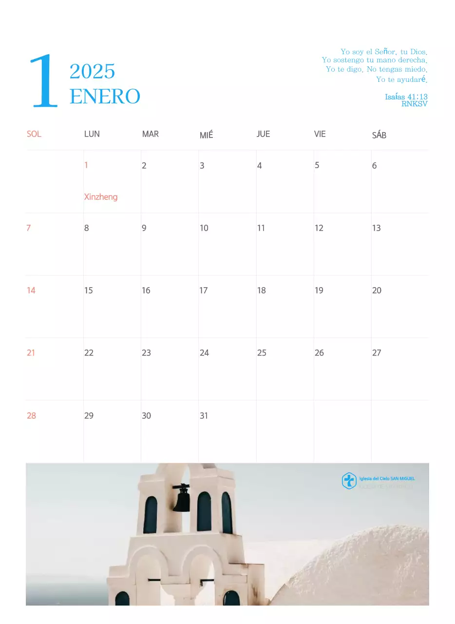 Calendario eclesiástico azul de concepto moderno