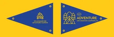 Gestaltung eines Campingplatzes mit illustrierten Symbolen