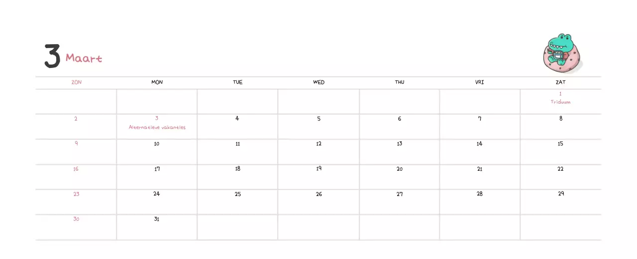 Een kalender met een schattig Ago-illustratieconcept