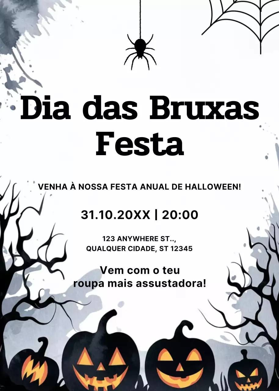 convite de Halloween gótico preto