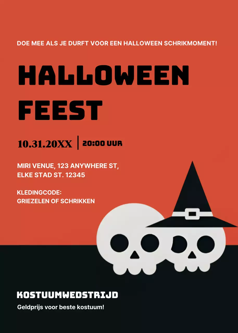 Oranje zwarte uitnodiging voor Halloweenfeest