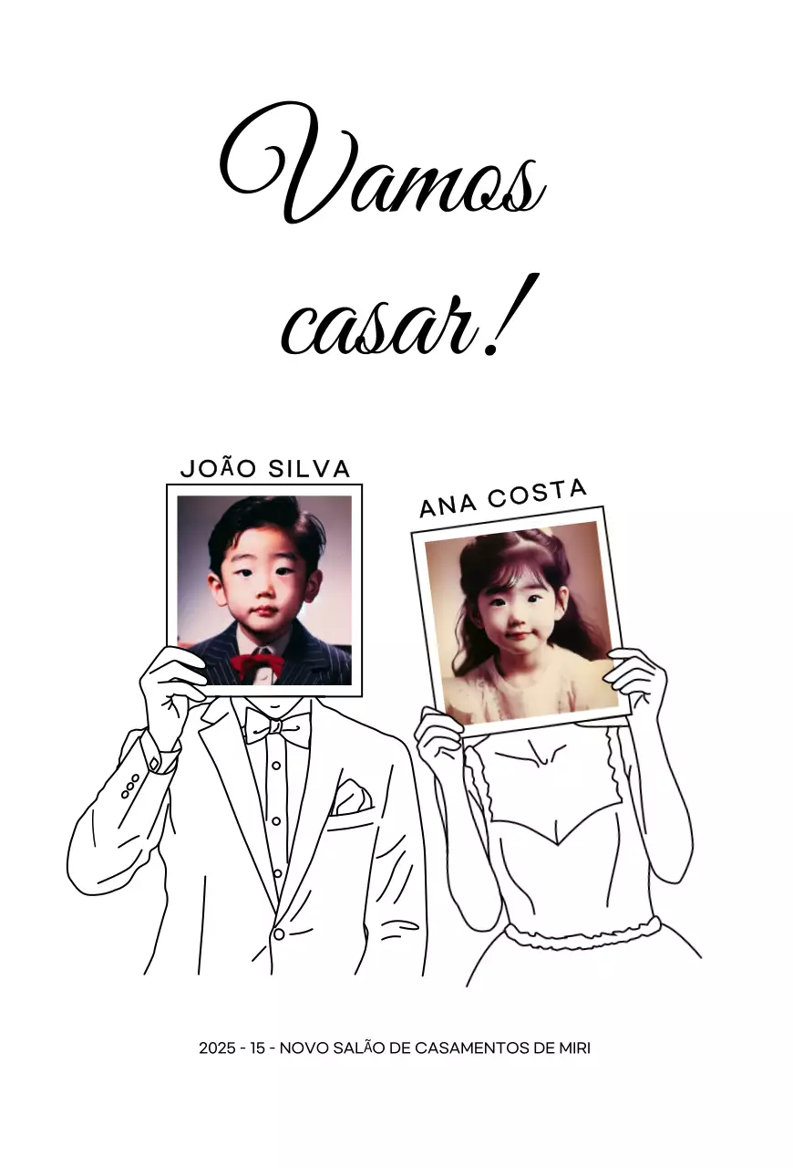 Foto de infância convite de casamento simples em preto