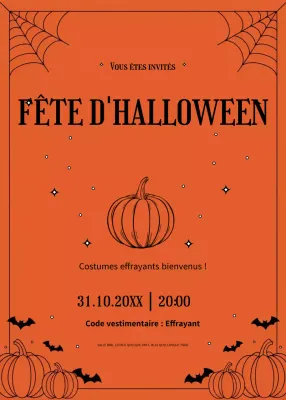 Invitation à une fête d'Halloween en orange et noir, style minimal