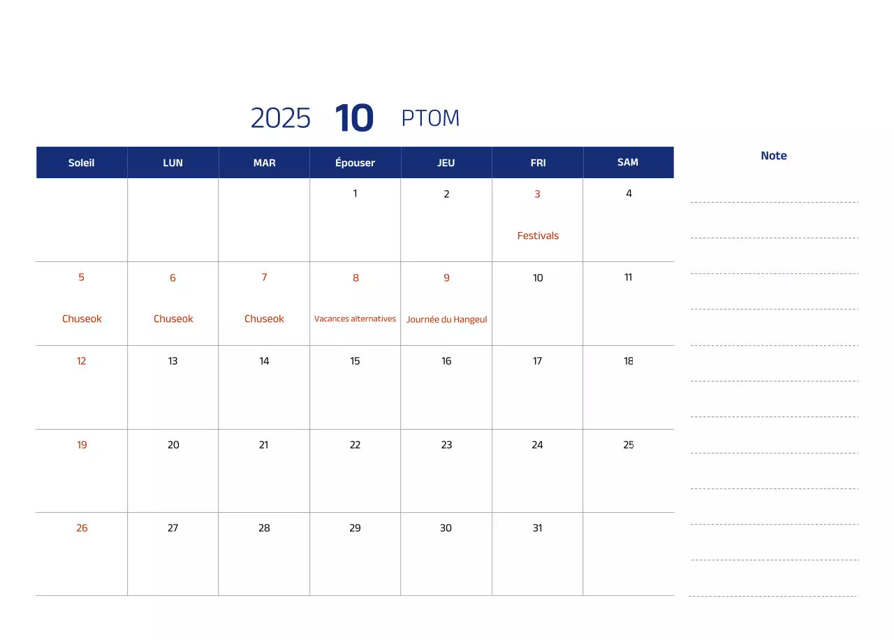 Calendrier simple avec des illustrations bleues et épurées