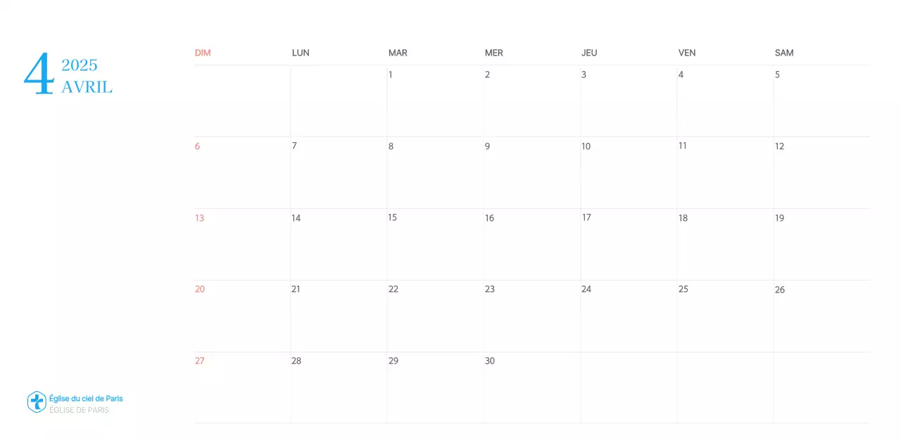 Calendrier d'église moderne bleu