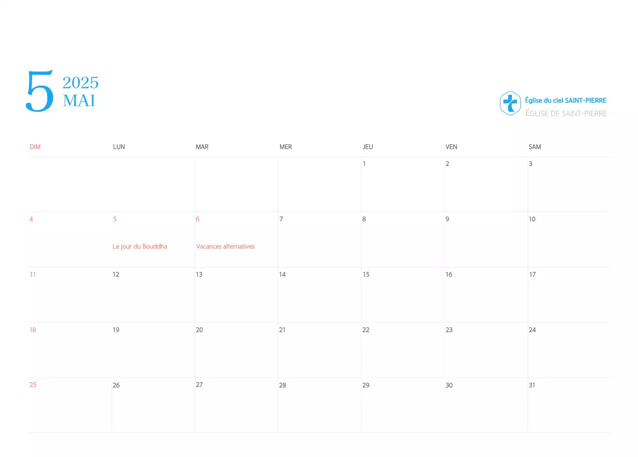 Calendrier d'église moderne bleu