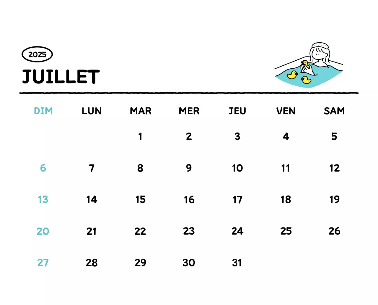Calendrier illustré avec un joli style de lignes