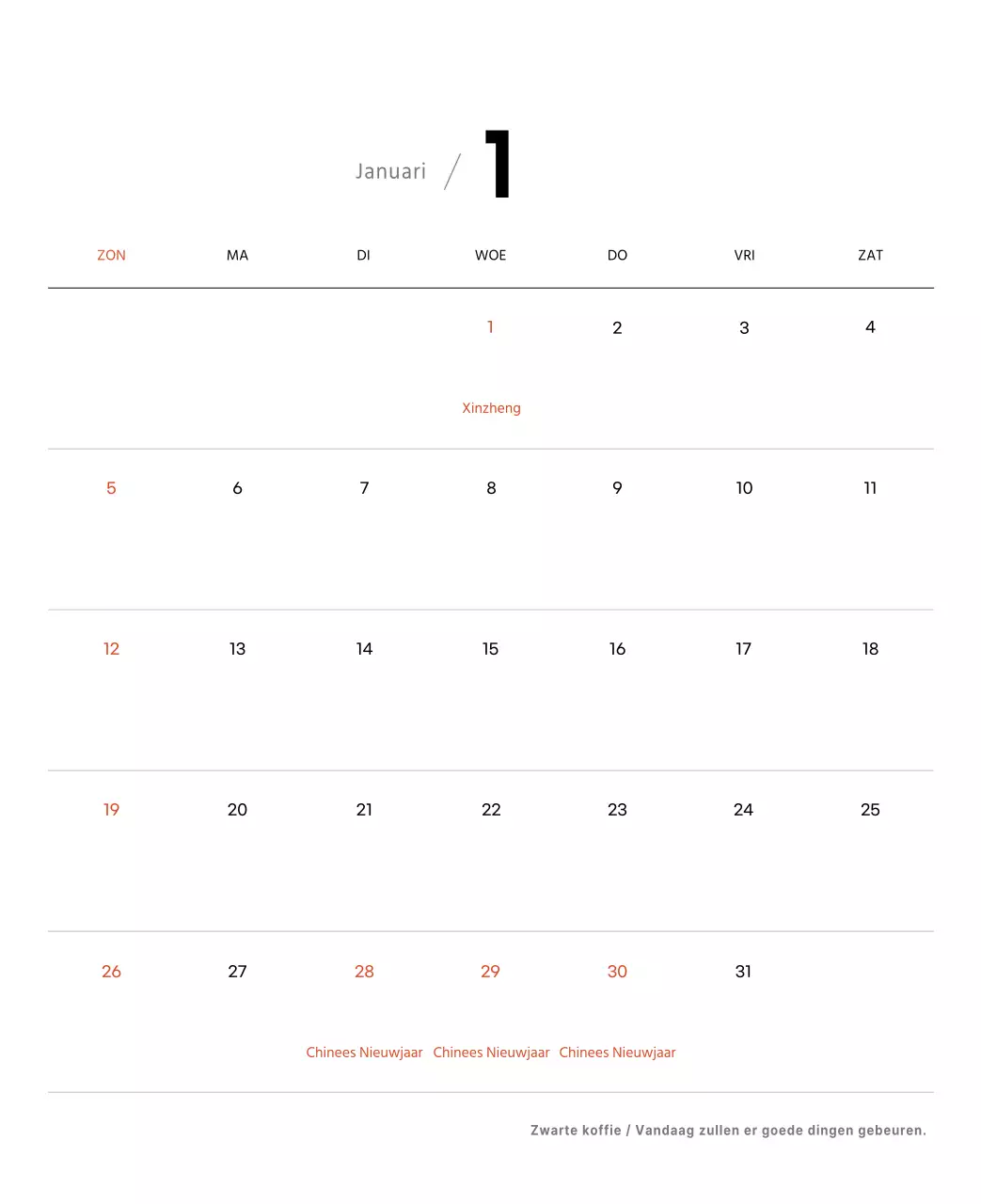 Eenvoudige bureaukalender met koffiefoto's voor cafés in witte tinten