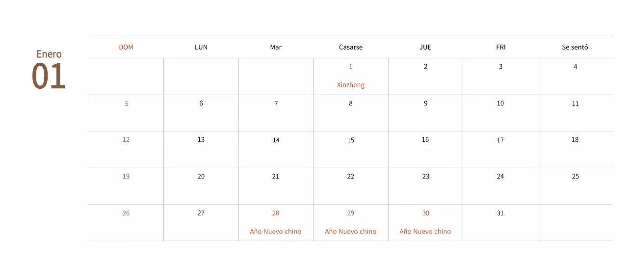 Calendario de Año Nuevo con cálidas ilustraciones