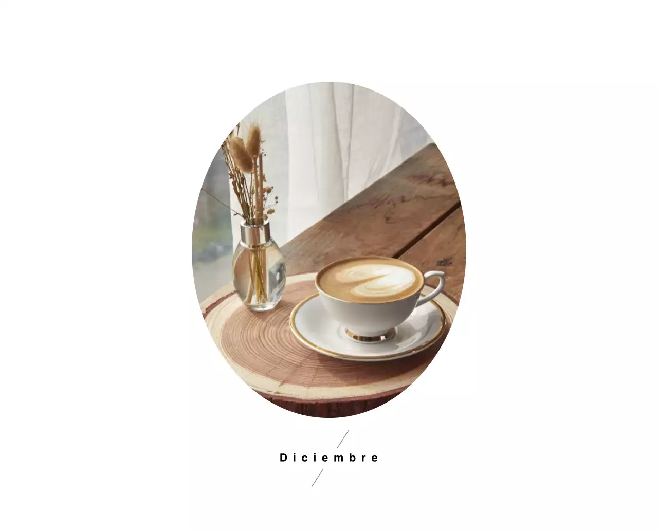 Sencillo calendario de sobremesa con fotos de cafés en tonos blancos