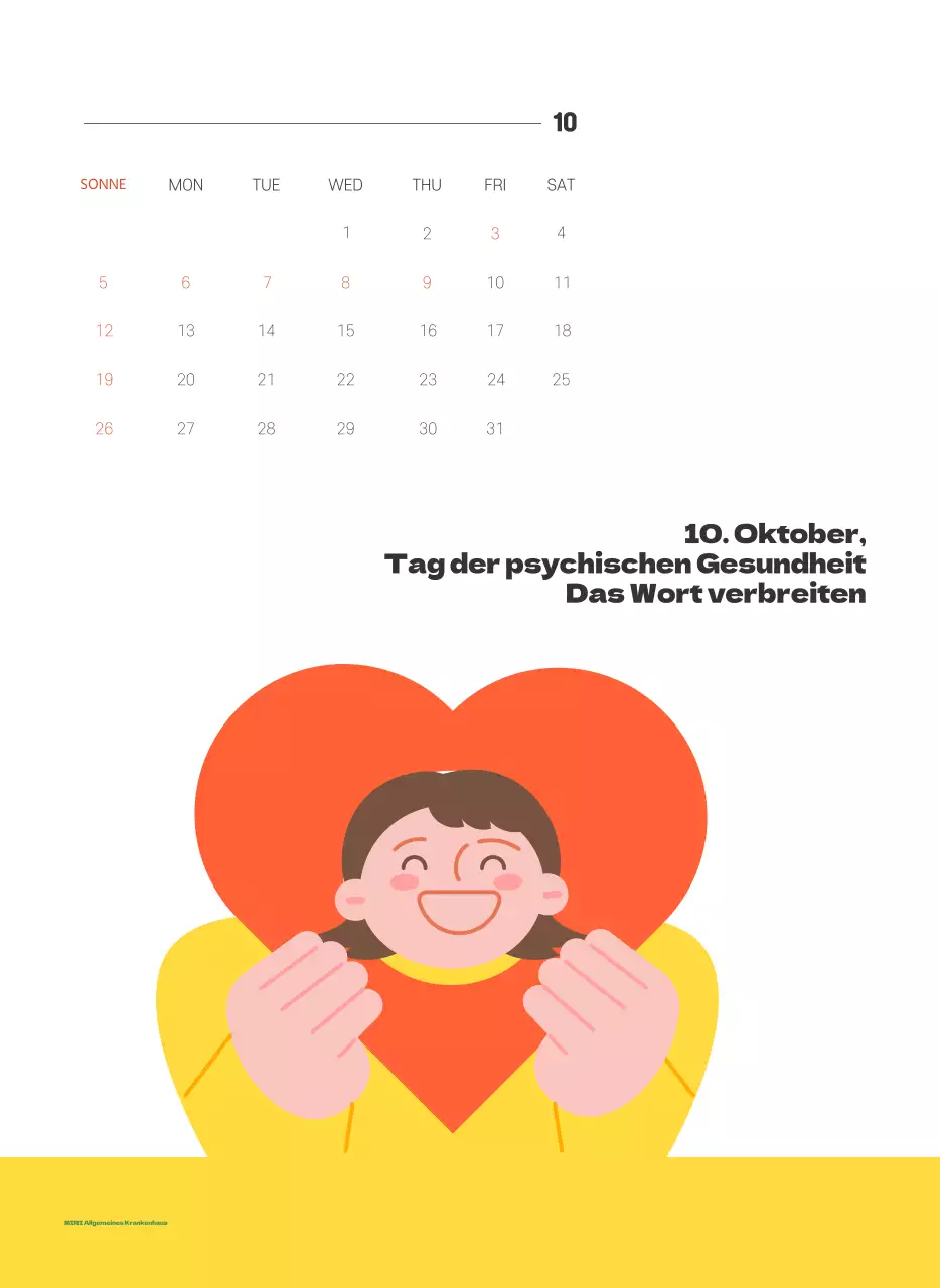 Ein festliches Krankenhaus mit Illustrationen zum Thema Gesundheit und Familie und farbenfrohen Akzenten