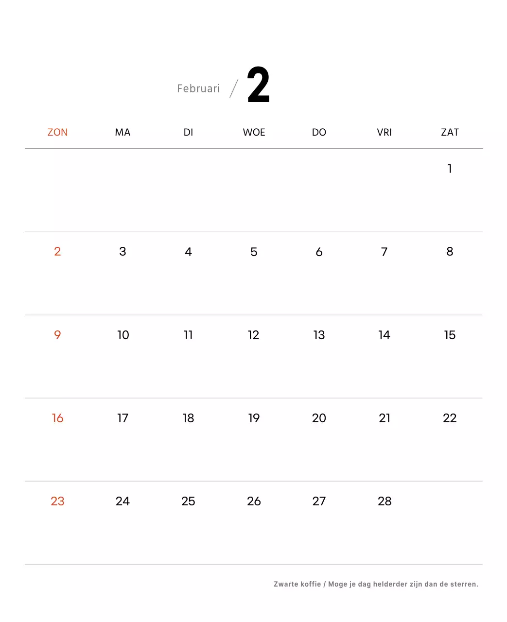 Eenvoudige bureaukalender met koffiefoto's voor cafés in witte tinten