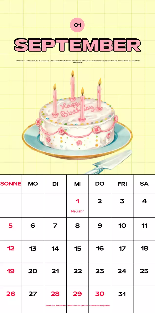 Bunte Kalender mit einer Vielzahl von Retro-Illustrationen