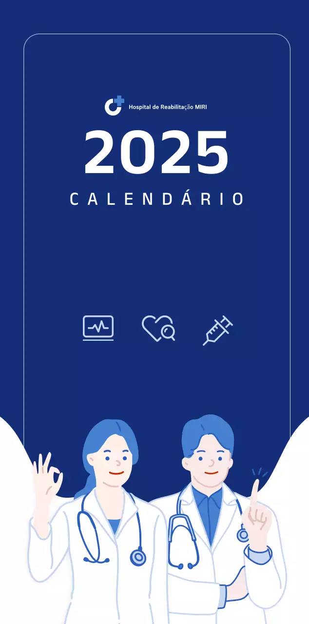Calendário simples com ilustrações azuis e simples