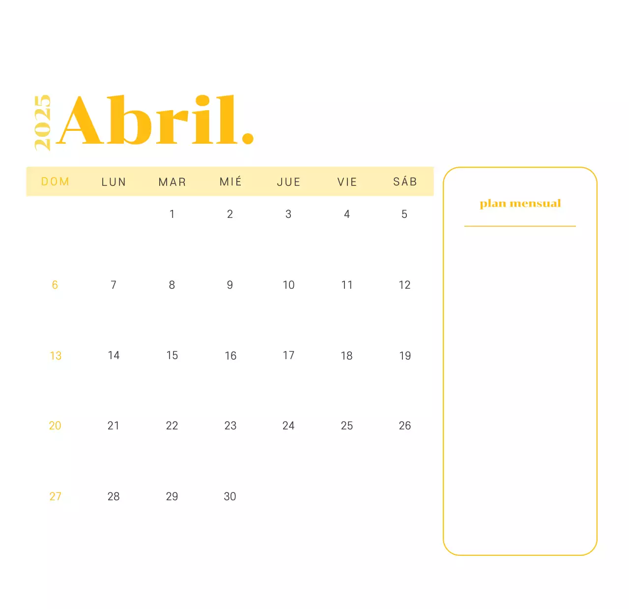 Calendario con ilustraciones juveniles sobre fondo amarillo verdoso