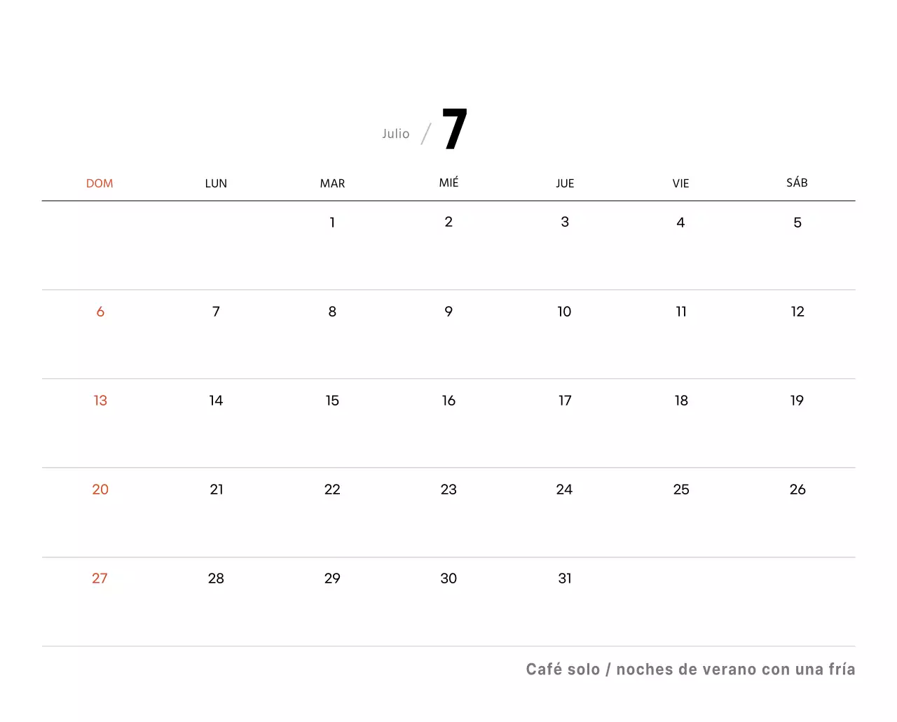 Sencillo calendario de sobremesa con fotos de cafés en tonos blancos