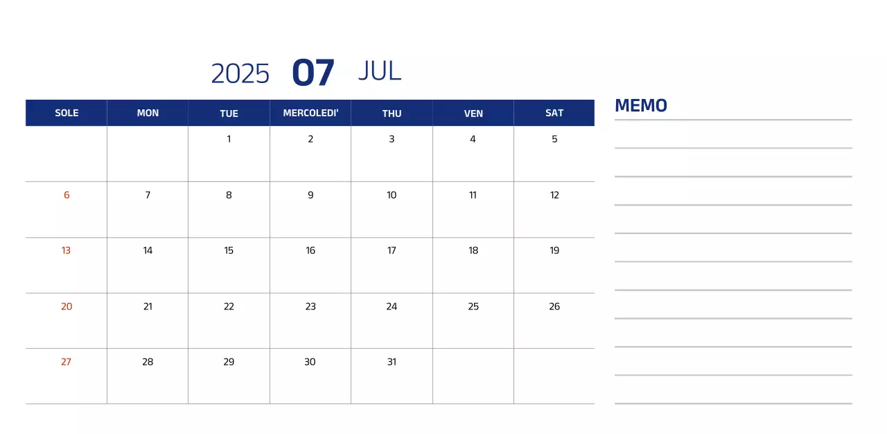 Calendario semplice con illustrazioni blu e pulite