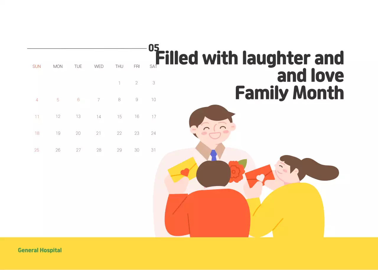 A holiday hospital with health and family themed illustrations and colorful accents