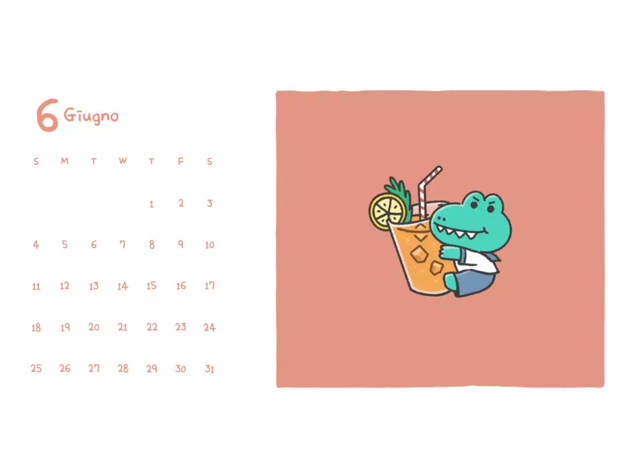 Un calendario con un simpatico concetto di illustrazione di Ago