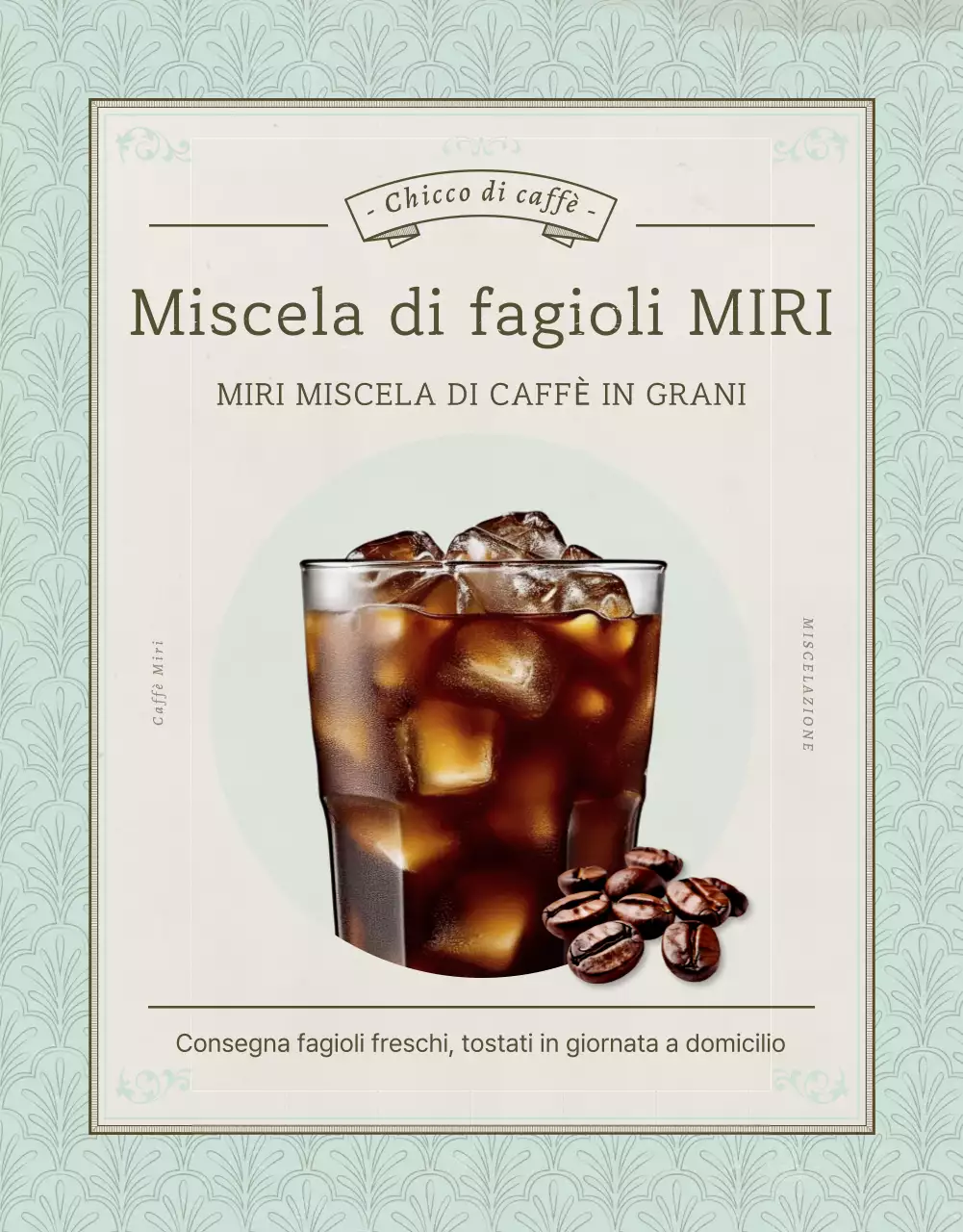 Promuovere la vendita di chicchi di caffè vintage in azzurro e marrone