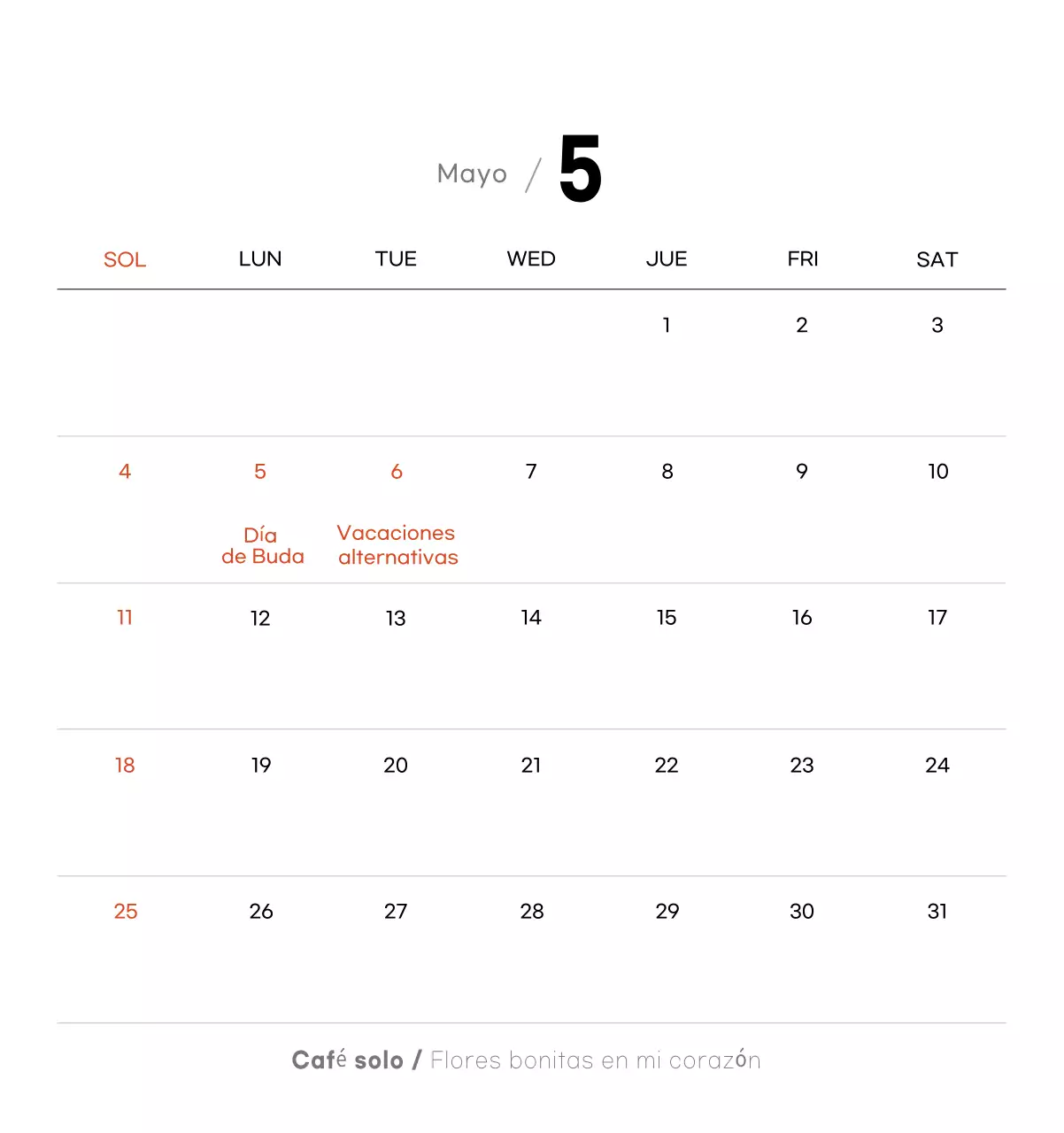 Calendario de café minimalista