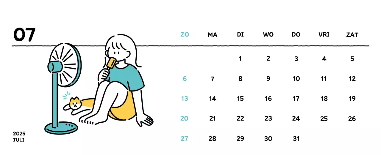 Geïllustreerde kalender met een mooie lijnstijl