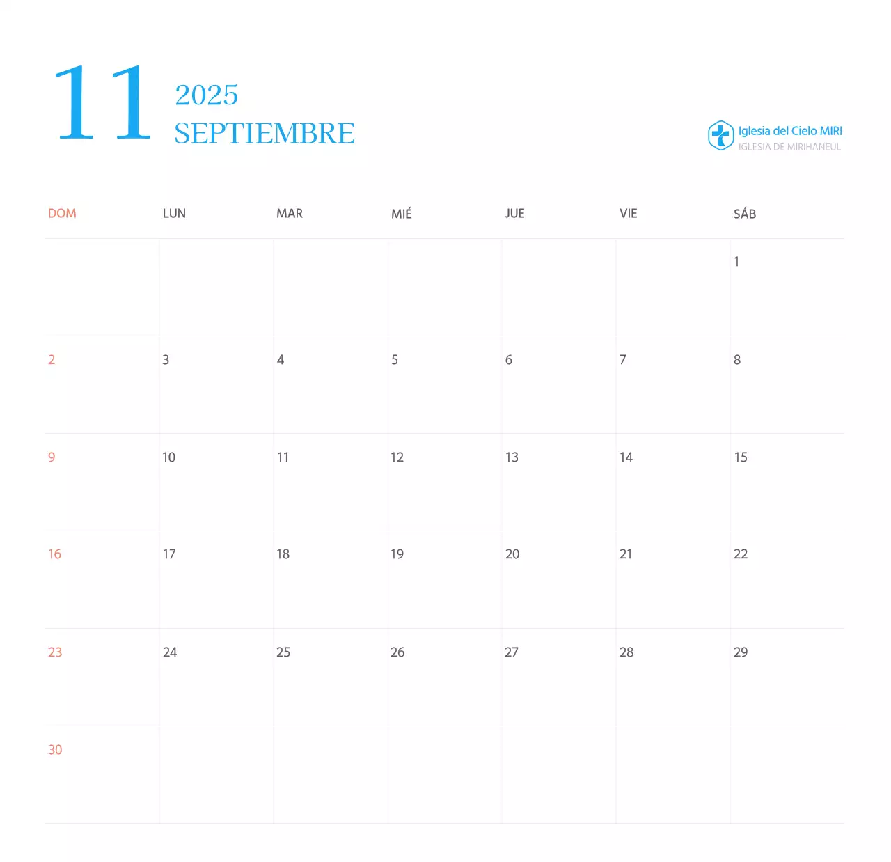 Calendario eclesiástico azul de concepto moderno