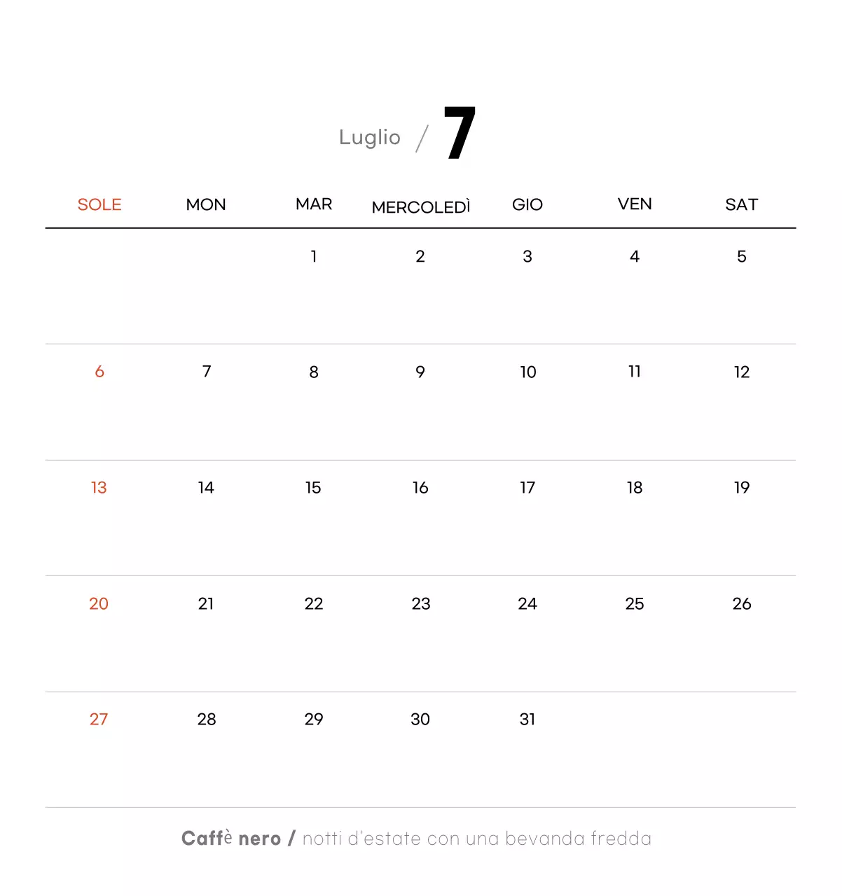 Calendario del caffè minimalista