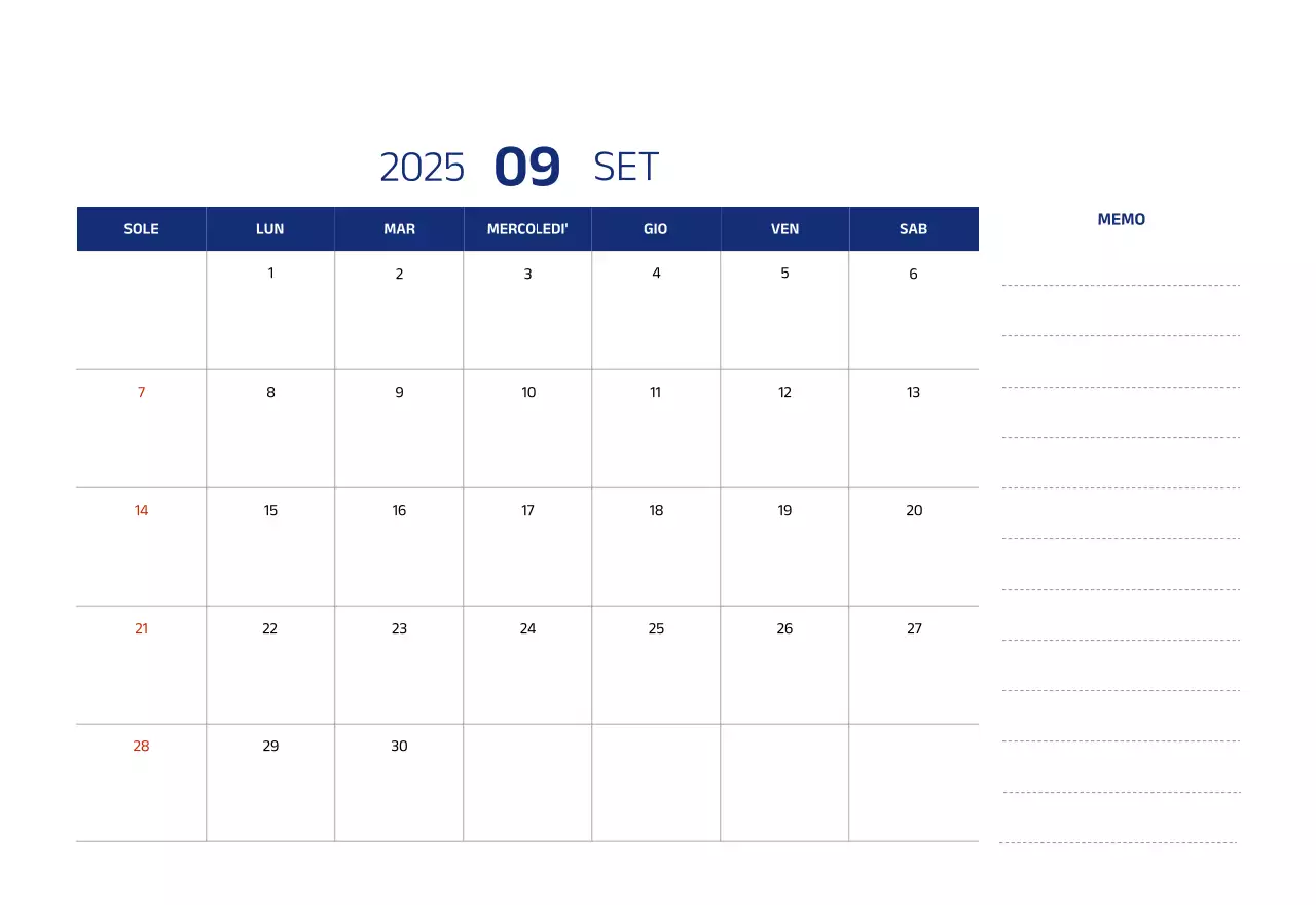 Calendario semplice con illustrazioni blu e pulite