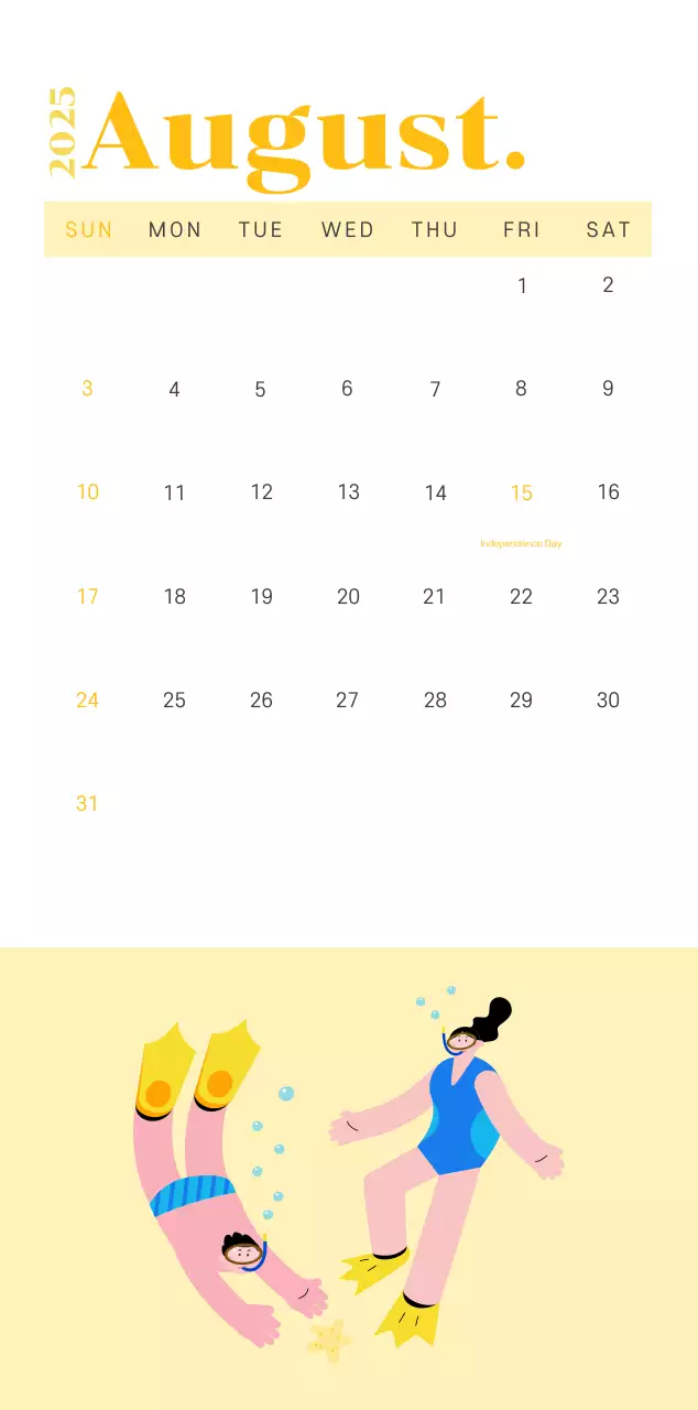 Calendar with youth illustrations on a yellow-green background