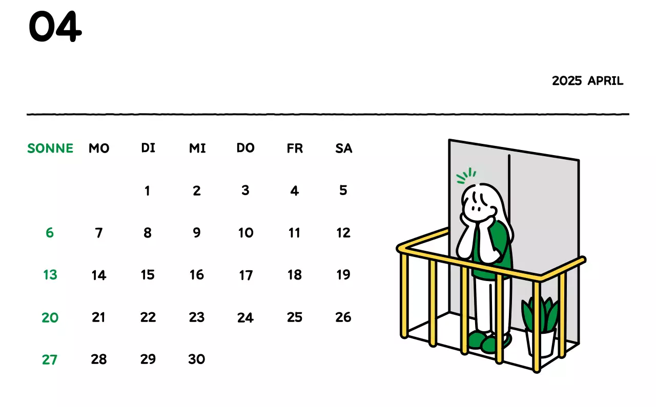 Illustrierter Kalender mit schönem Linienstil