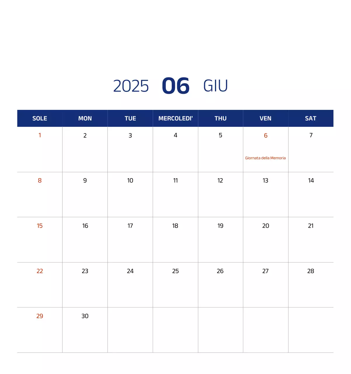 Calendario semplice con illustrazioni blu e pulite