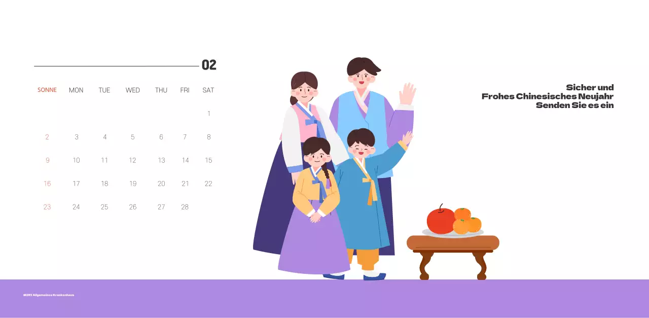 Ein festliches Krankenhaus mit Illustrationen zum Thema Gesundheit und Familie und farbenfrohen Akzenten