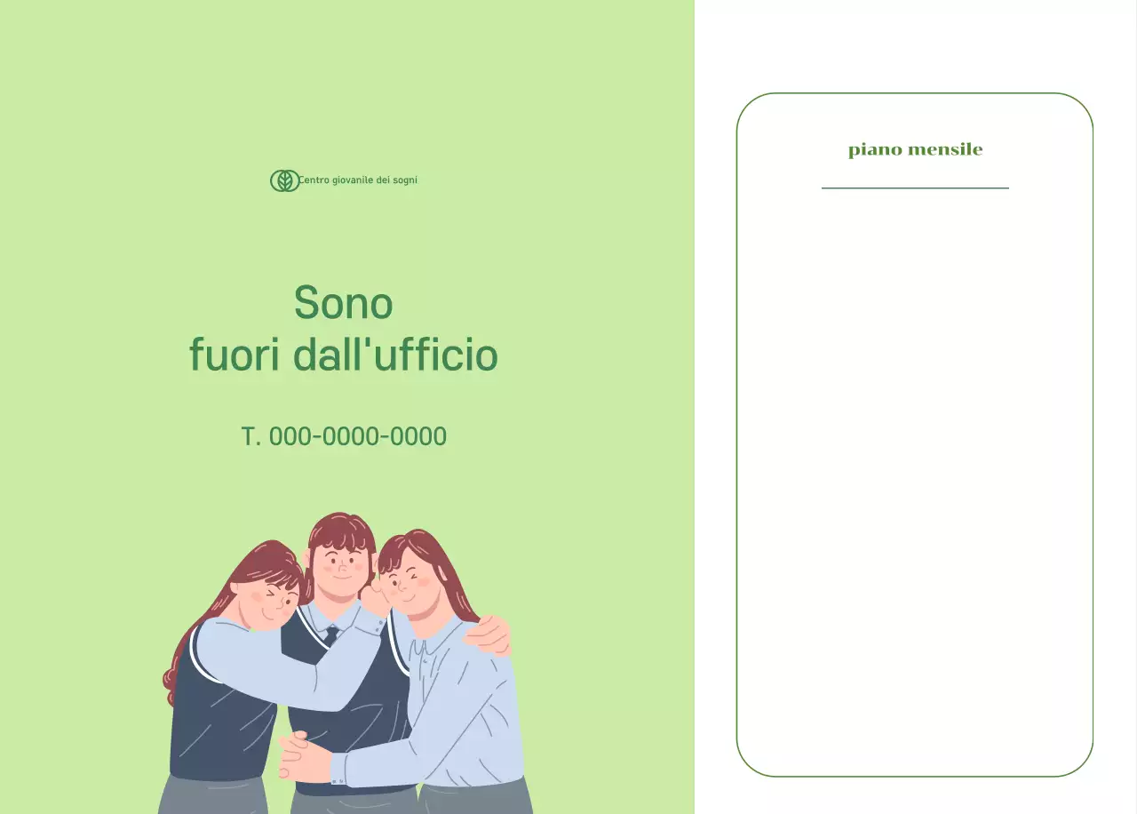 Calendario con illustrazioni giovanili su sfondo giallo-verde