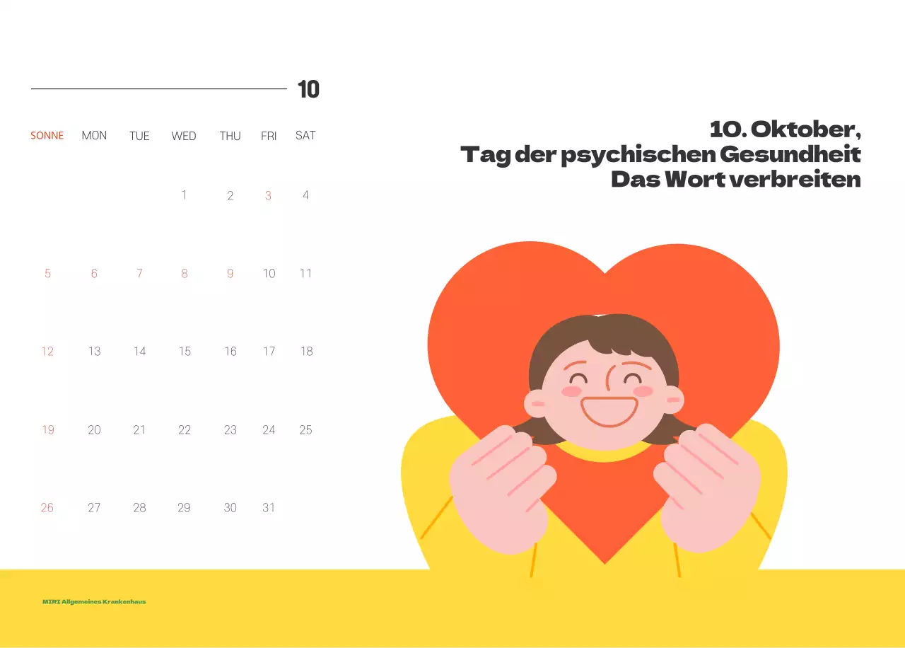 Ein festliches Krankenhaus mit Illustrationen zum Thema Gesundheit und Familie und farbenfrohen Akzenten