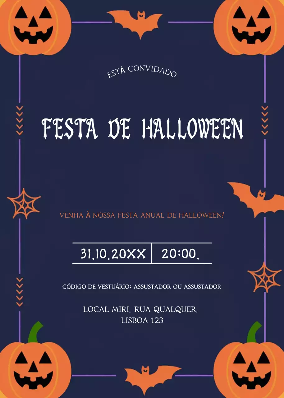 Convite de festa de Halloween laranja-marinho