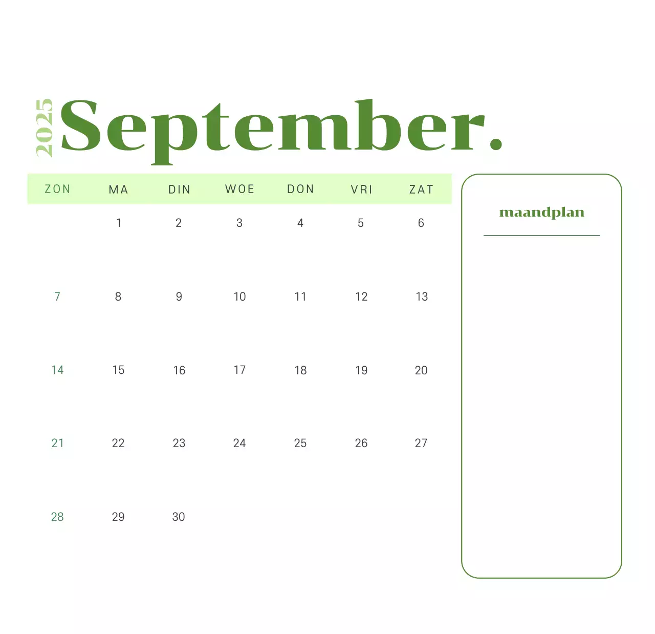 Kalender met jeugdillustraties op een geelgroene achtergrond