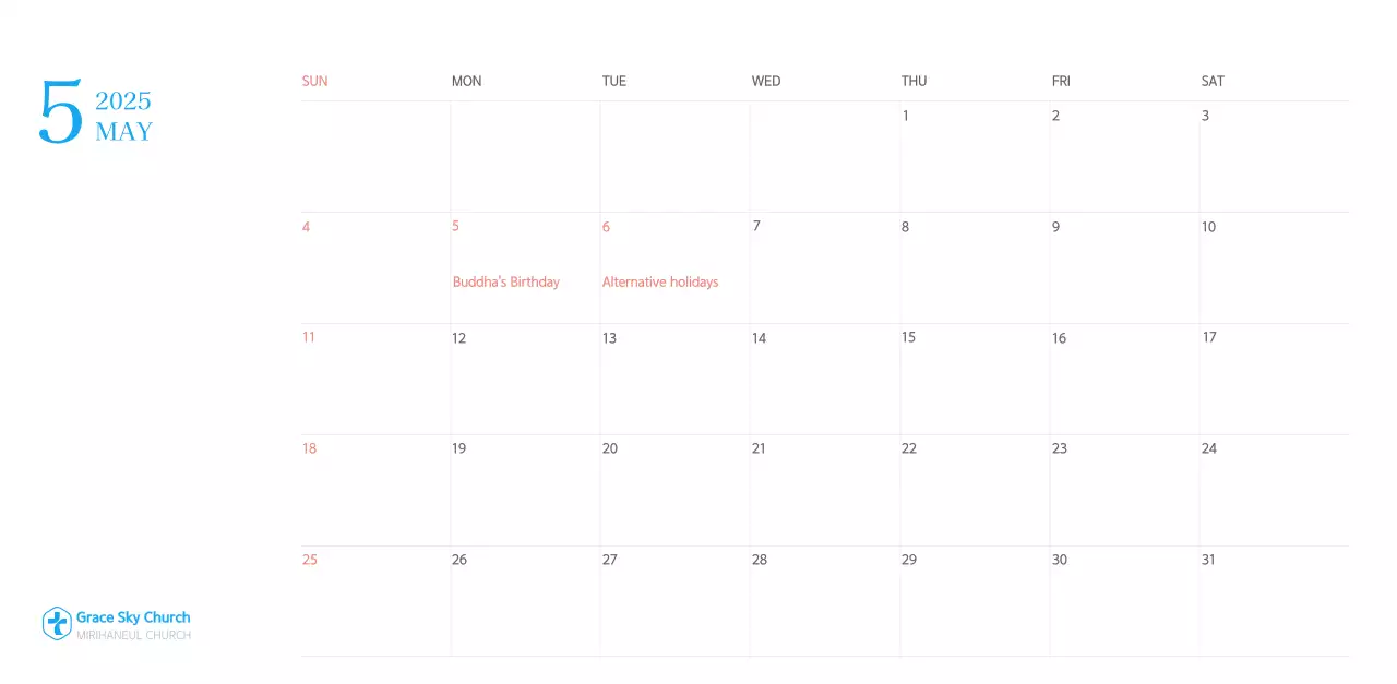 Blue modern concept church calendar