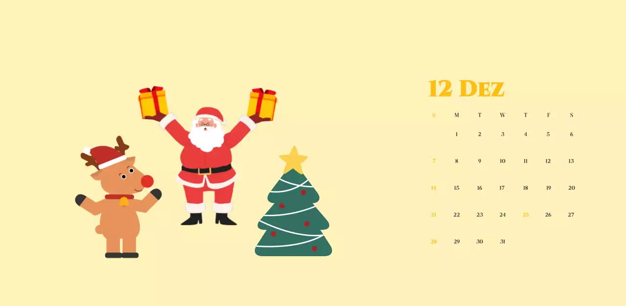 Kalender mit Jugendillustrationen auf gelb-grünem Hintergrund