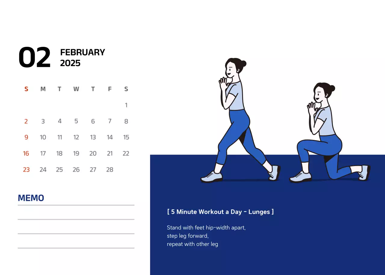 Simple calendar with blue, clean illustrations