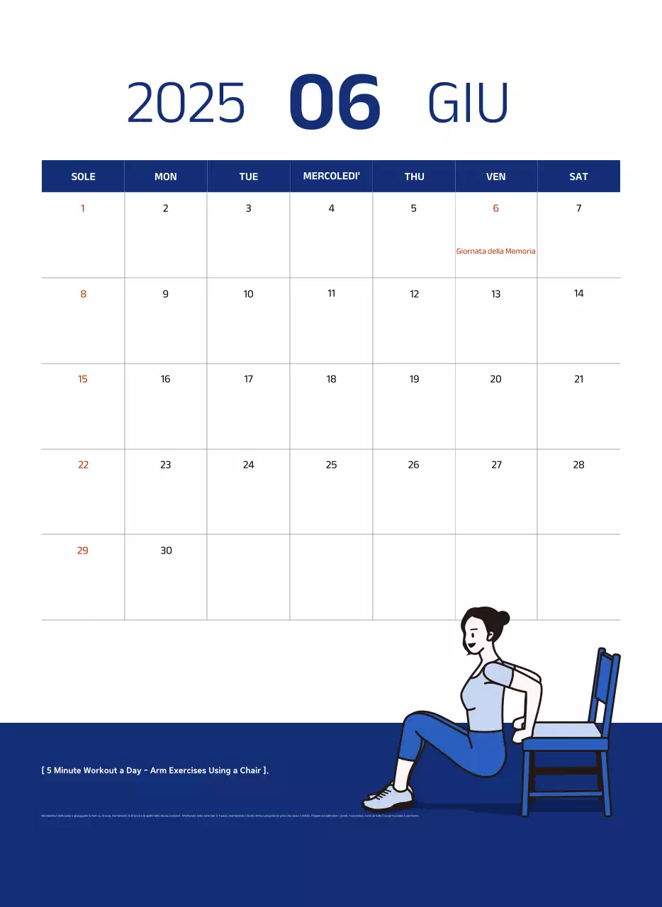 Calendario semplice con illustrazioni blu e pulite