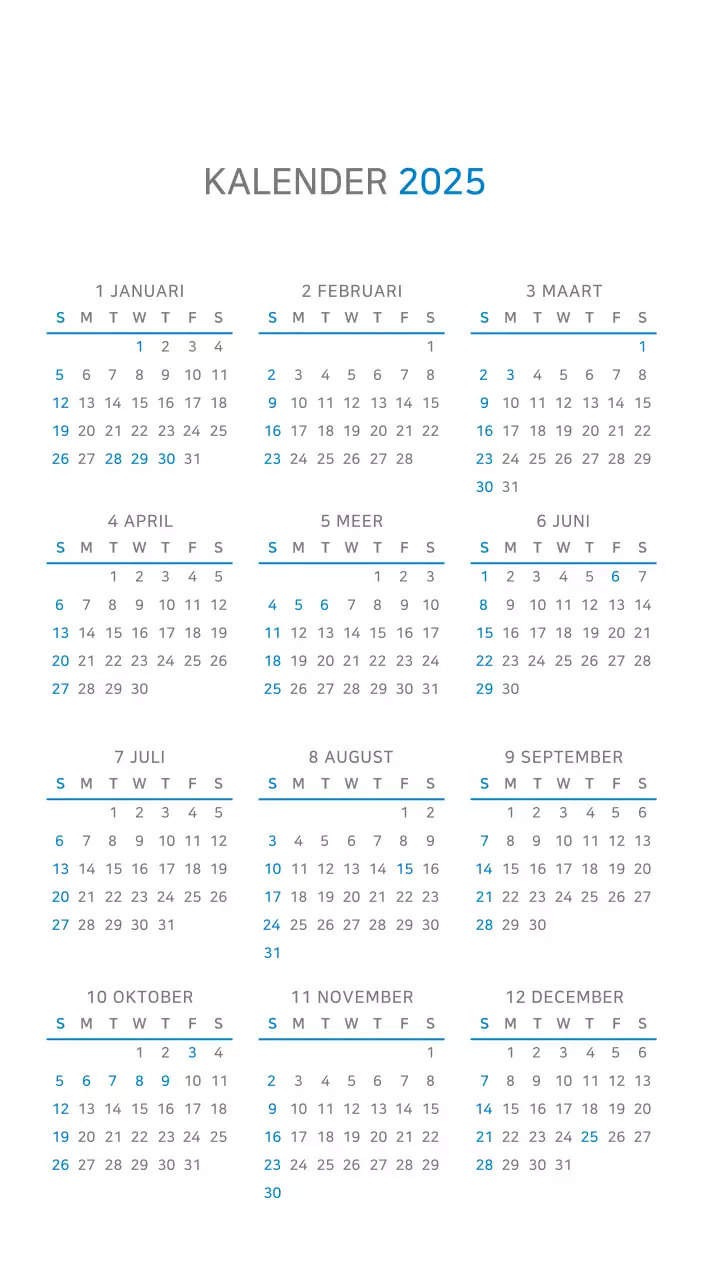 Blauwe minimalistische kalender