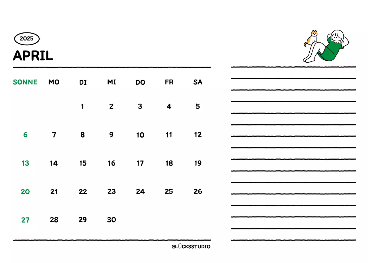 Illustrierter Kalender mit schönem Linienstil